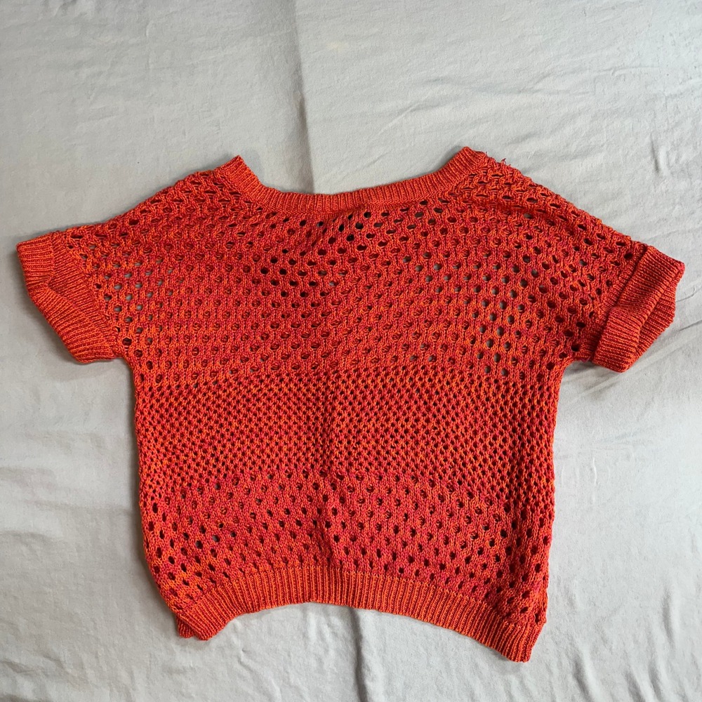 Live Always Orange Crochet Knit Top Short Sleeve‎ Women's Boho
